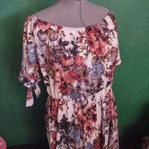 Rose Floral Off Shoulder Maxi Peasant Dress